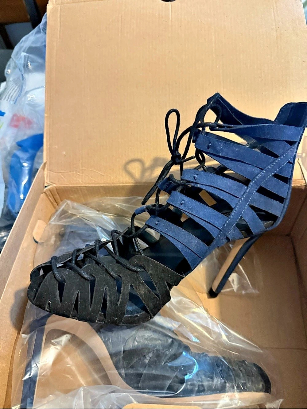 Zara Collection Lace-Up Suede High Heel Sandals Heels Black EU 38 US 7.5